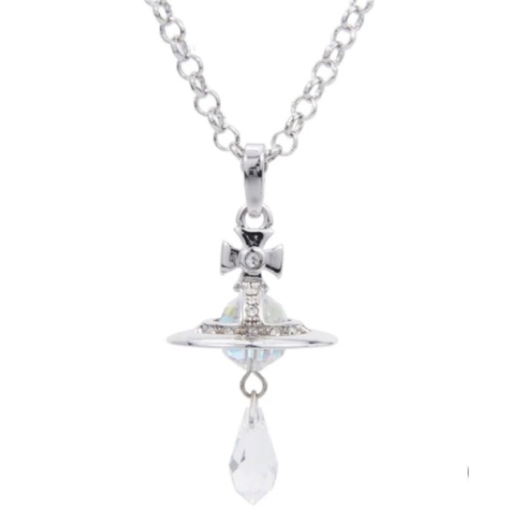 Vivienne Westwod Nana crystal orb Tear Drop necklace in silver. - Picture 1 of 6